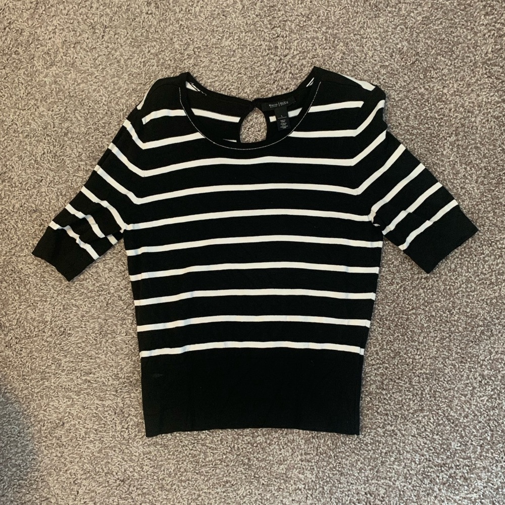 White House Black Market Striped Three Quarter Sleeve Length Top